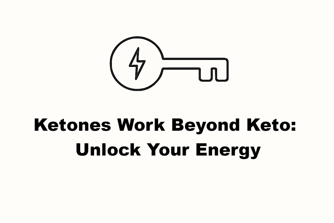 Key with energy bolt in it with the text Ketones Work Beyond Keto: Unlock Your Energy